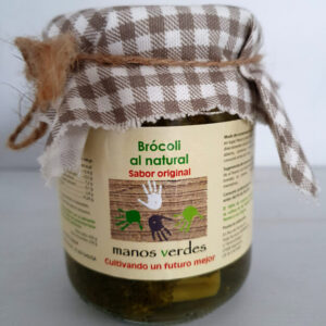 Tarro de brócoli al natural Manos Verdes 430g, conserva artesanal sin aditivos y de cultivo sostenible.