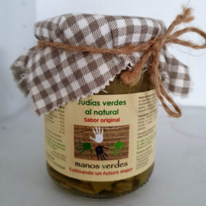 Tarro de judías verdes al natural Manos Verdes 430g, conserva vegetal artesanal sin conservantes.