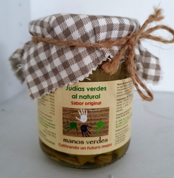 Tarro de judías verdes al natural Manos Verdes 430g, conserva vegetal artesanal sin conservantes.