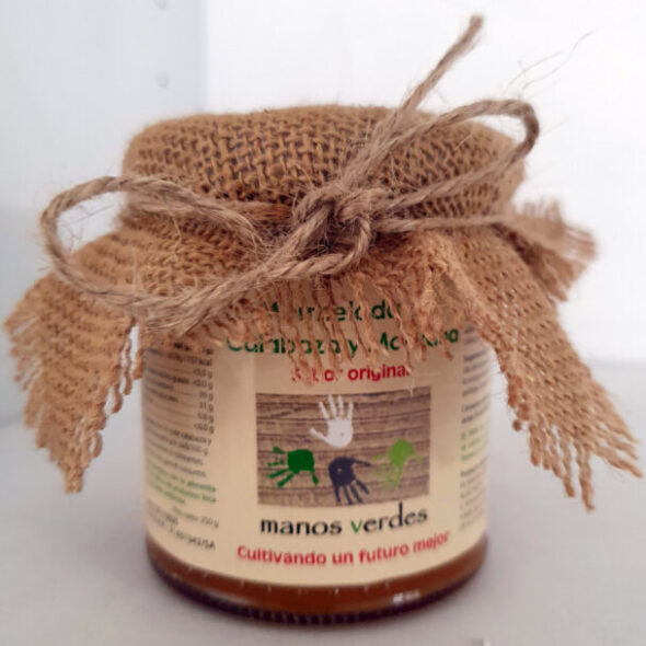 Tarro de mermelada artesanal de calabaza y manzana Manos Verdes 250g con azúcar ecológico.