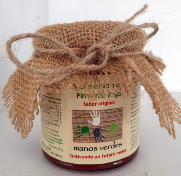 Tarro de mermelada de pimiento rojo artesanal Manos Verdes 250g elaborada sin conservantes.