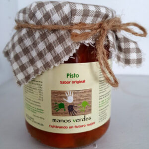 Tarro de pisto artesanal de verduras Manos Verdes 430g, receta tradicional sin conservantes.